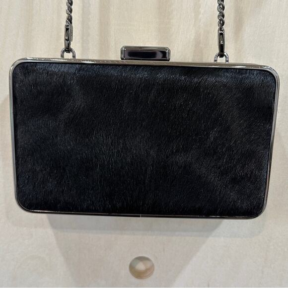 MICHAEL KORS Elsie Calf Hair Box Clutch Removable Crossbody Chain Black - Picture 5 of 11